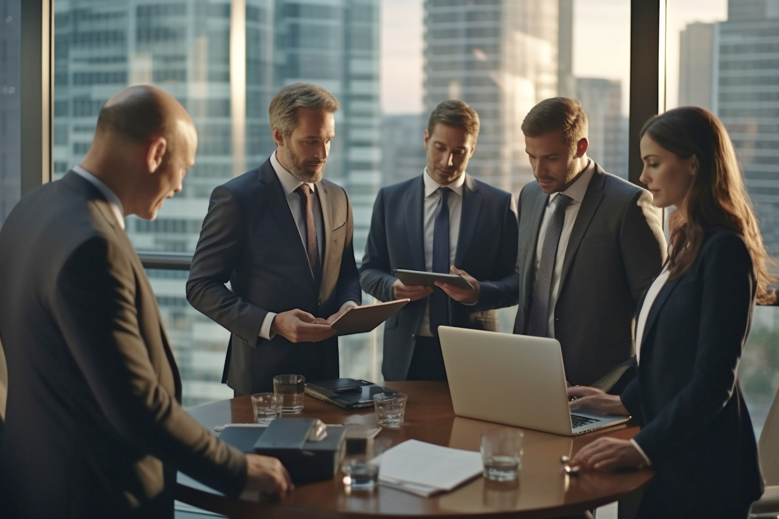 Business people in suit having casual discussion during meeting