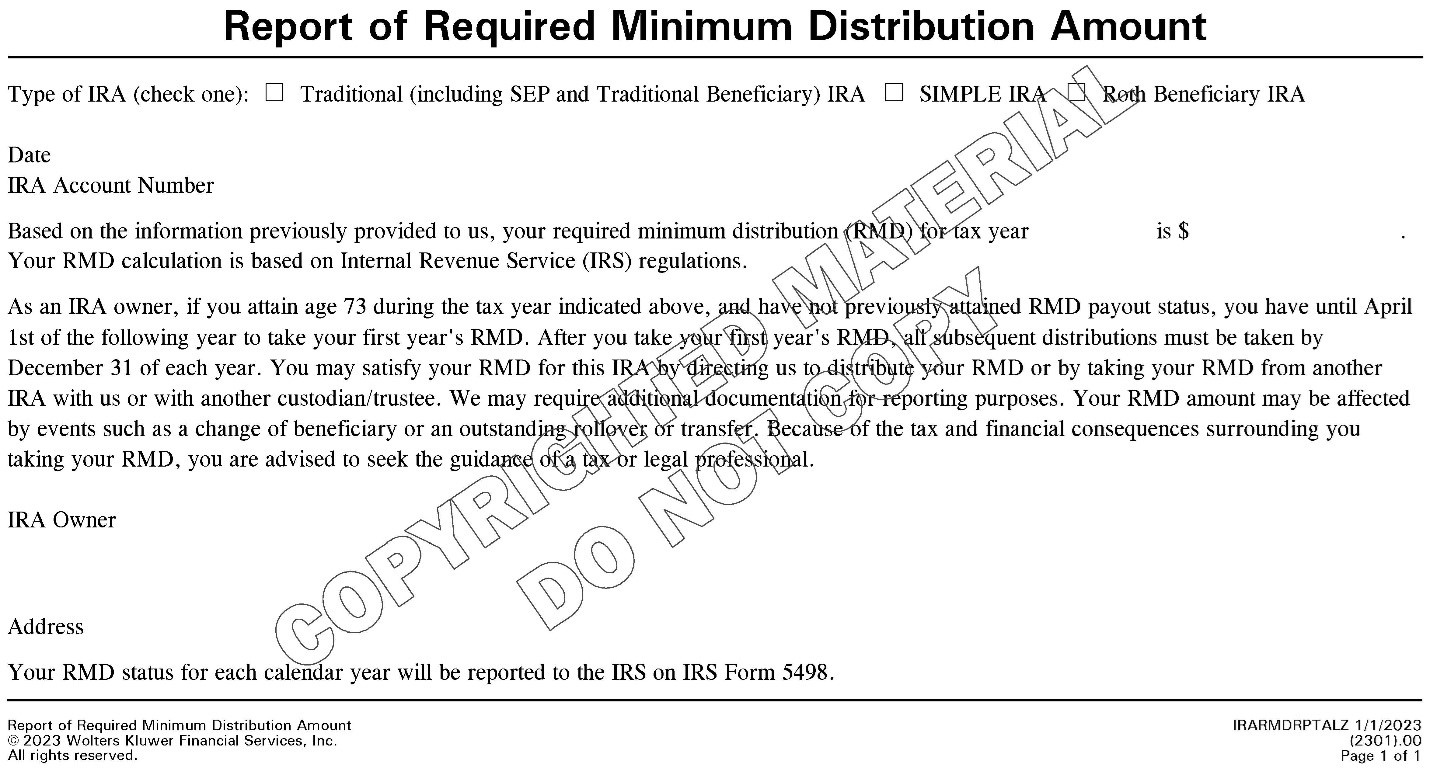 Report of Required Minimum Distribution Amount