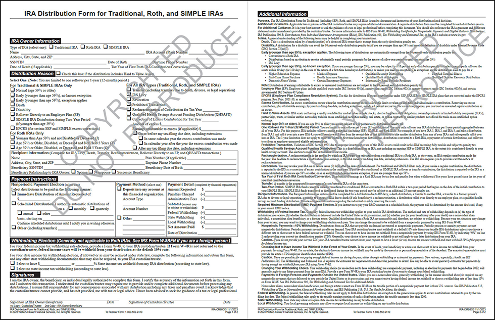 roth distribution form sample