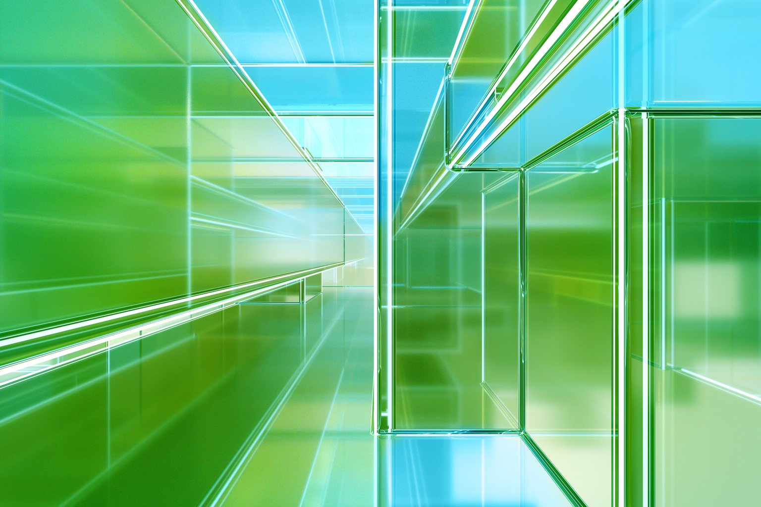 Abstract green and blue prism cubes