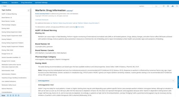 warfarin drug information page