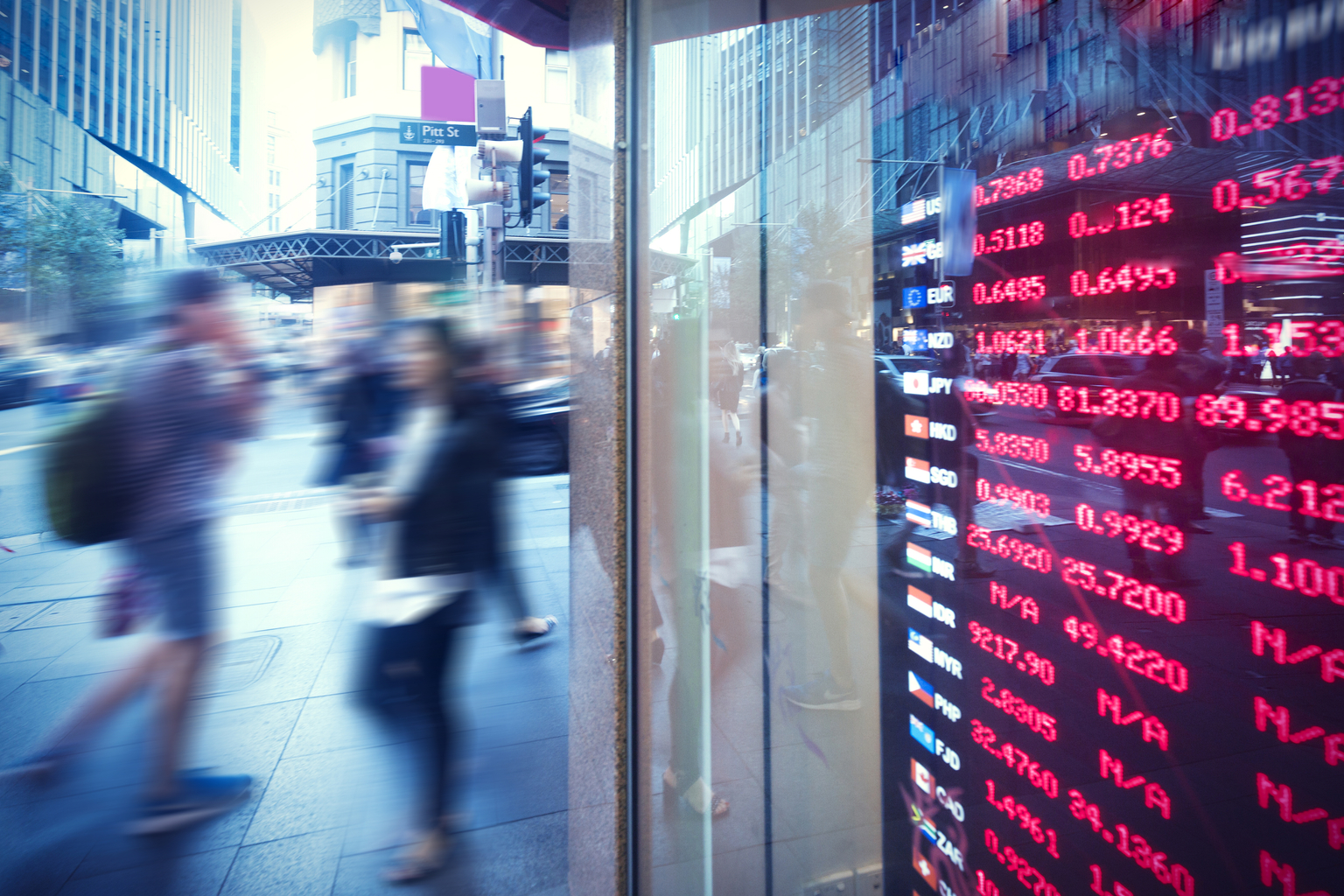 Sydney, Australia, city center of the bank exchange rate plate.