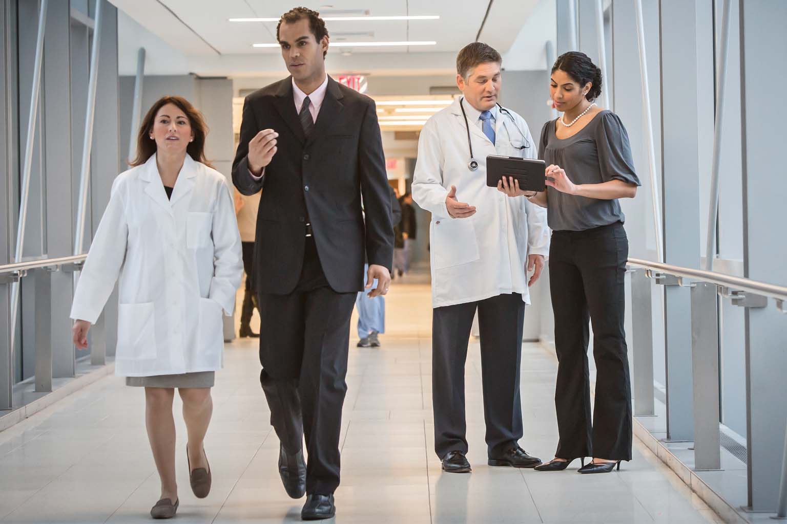 group walking in hallway