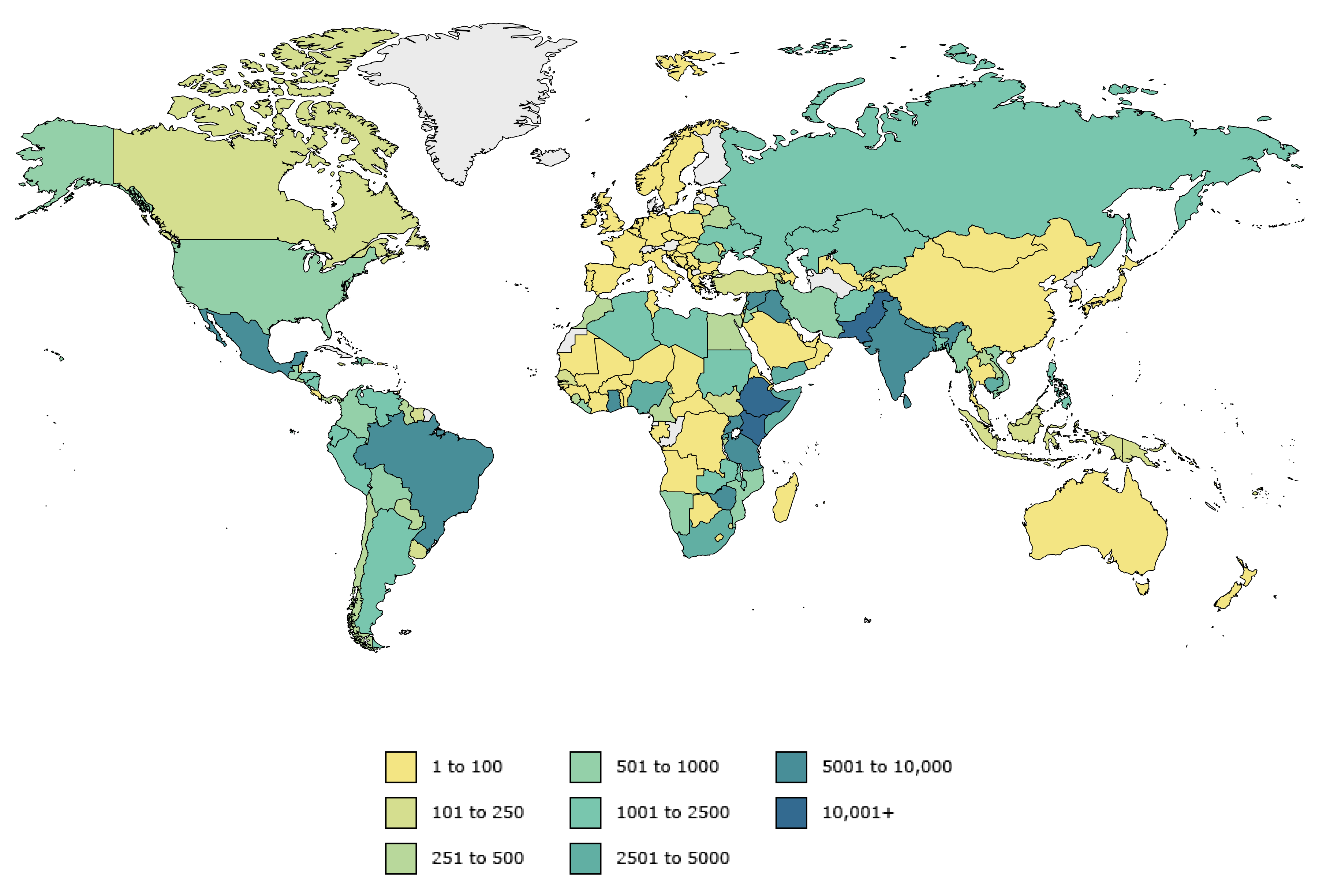 Map showing global UpToDate donation recipients