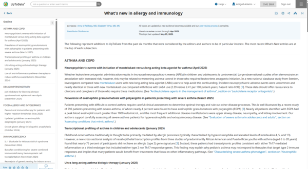 UpToDate What's New in allergy and immunology