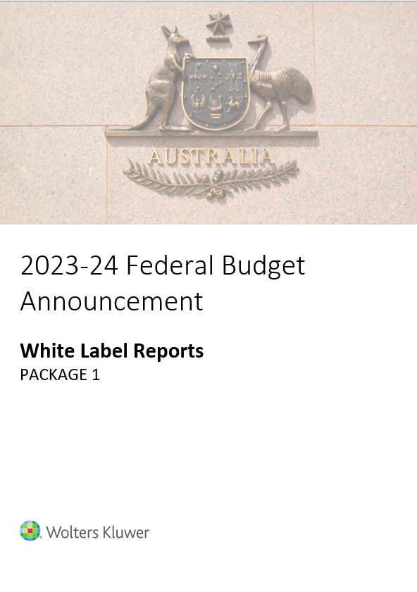 Cover of 2023-24 Federal Budget Announcement - White Label Report - Package 1