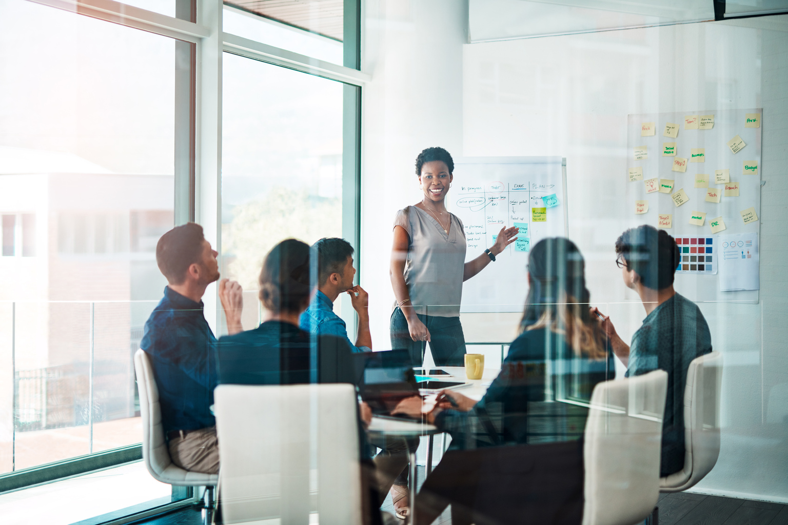 Shot of a group of business people having a meeting in a modern office