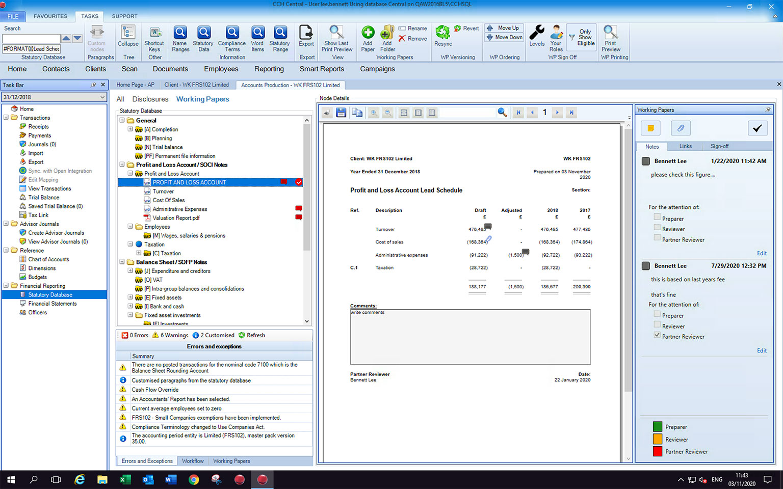 CCH Working Paper Management is fully integrated with CCH Accounts Production