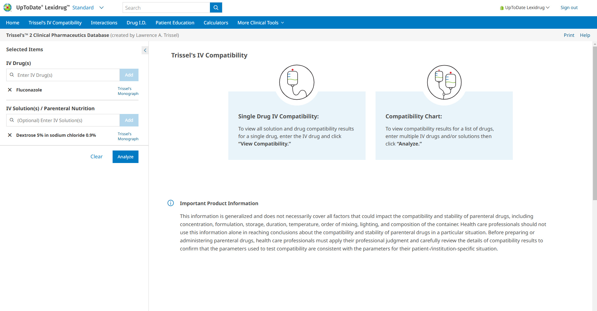 Lexicomp Trissel's IV Compatibility