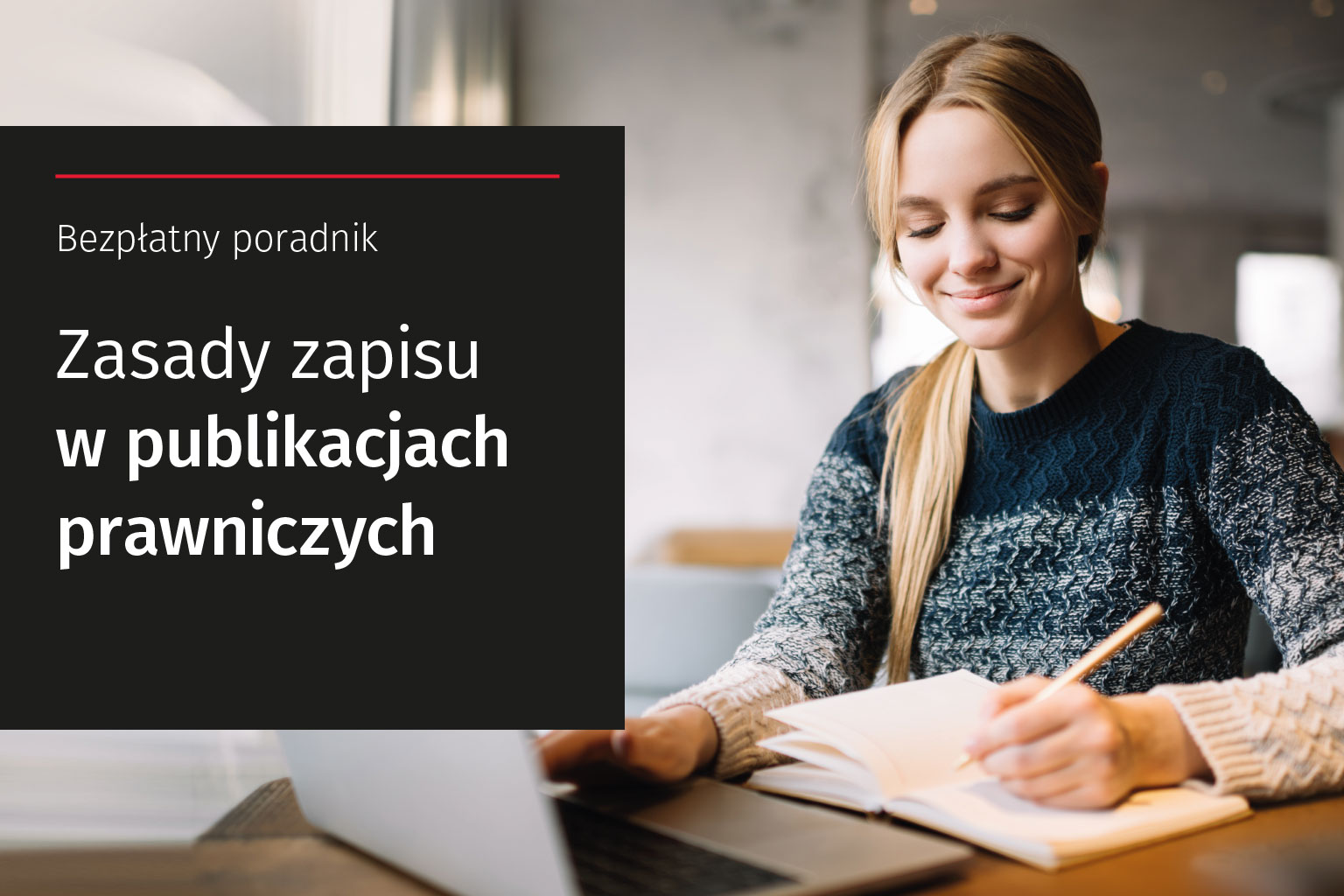 Studentka czytająca na laptopie e-booka Zasady zapisu w publikacjach prawniczych