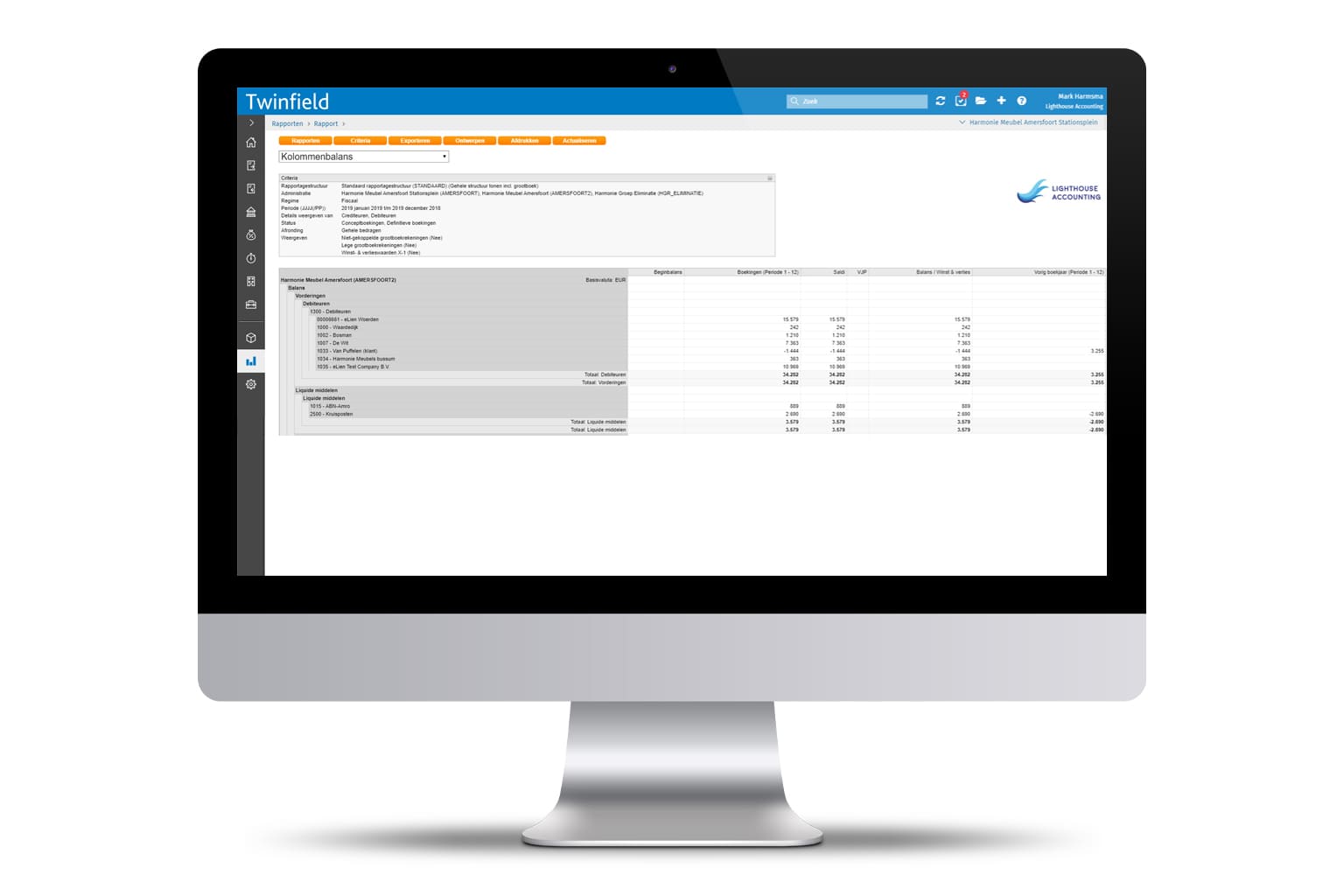 Schermafbeelding van Twinfield Boekhouden Kolommenbalans