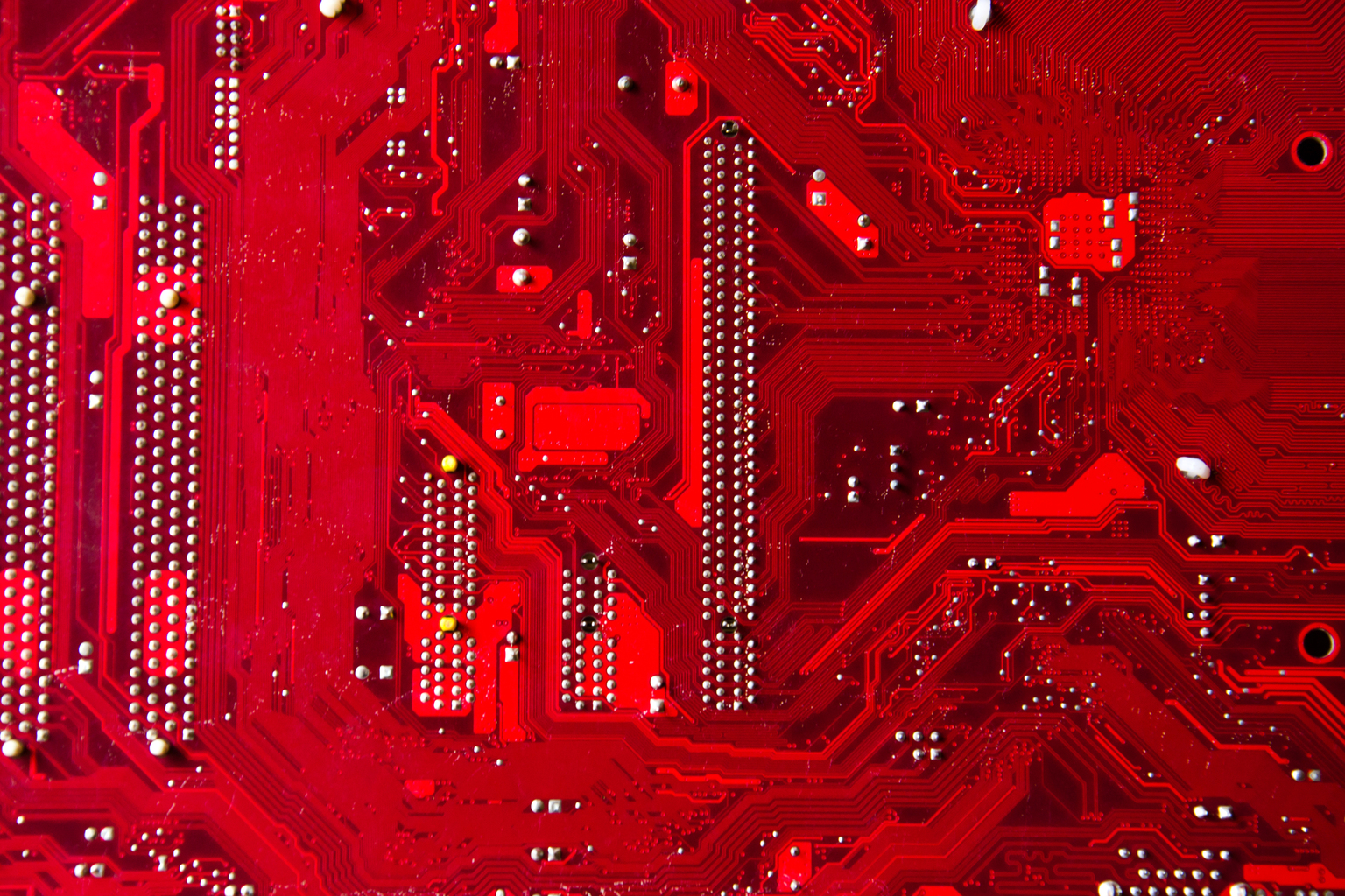 Close-up of a red computer circuit board