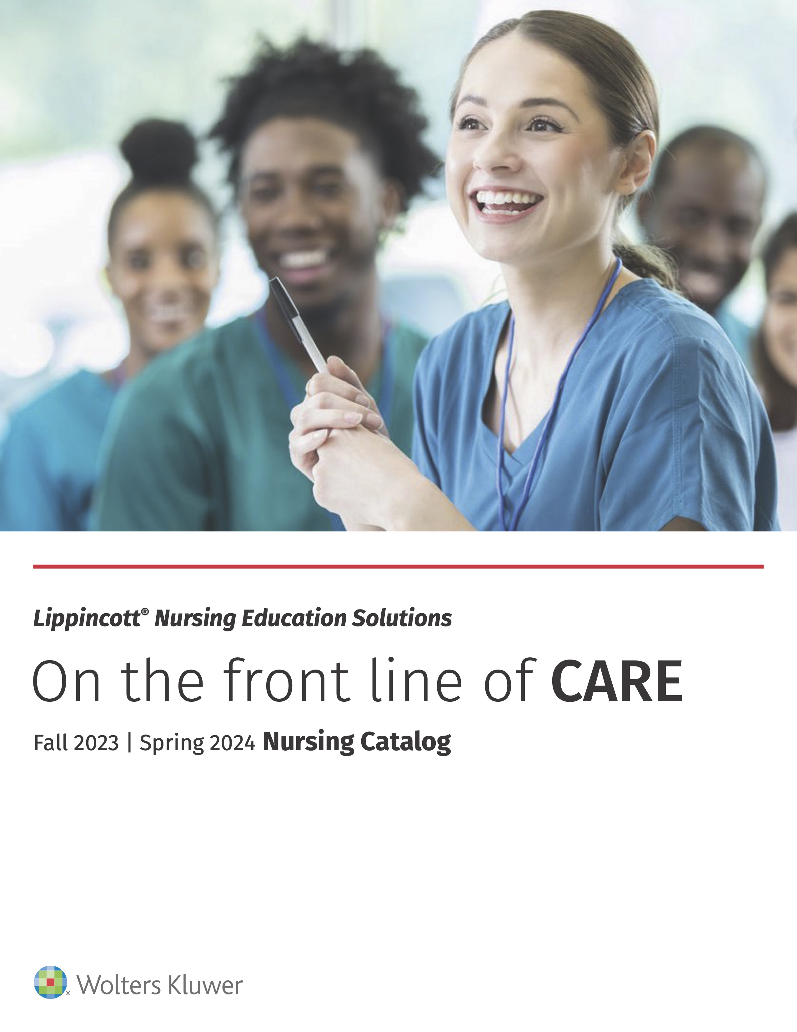 Nurse holding binder, smiling at camera