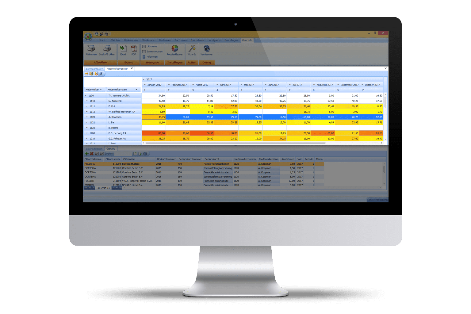 Scherm van functie Planning & Control Alure Online op iMac beeldscherm