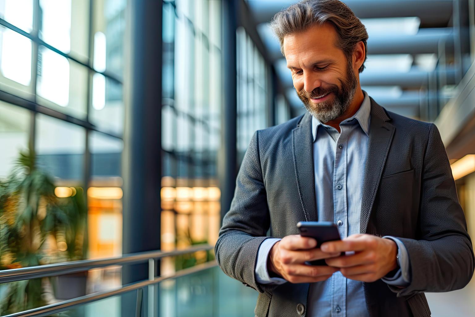 Businessman looking at smartphone