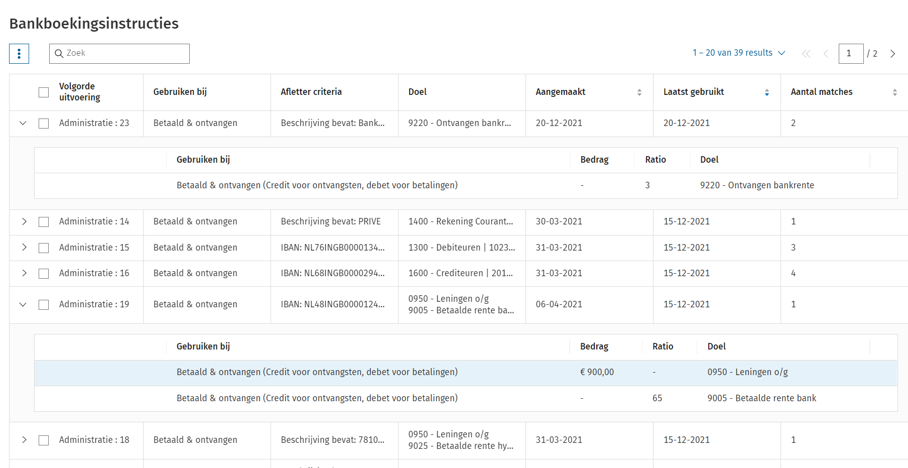 Screenshot bankboekingsinstructies Twinfield Boekhouden