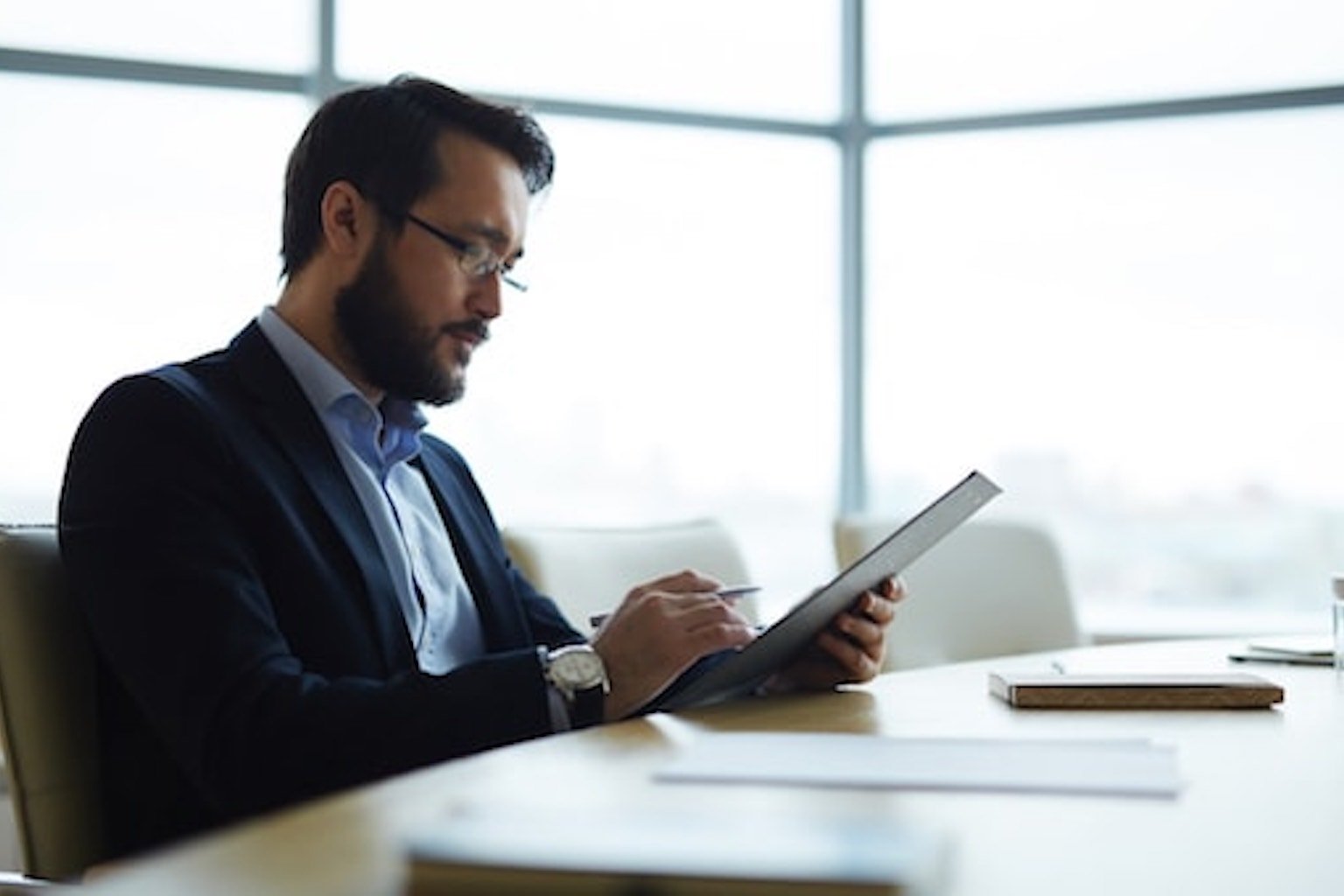 Man looking at papers