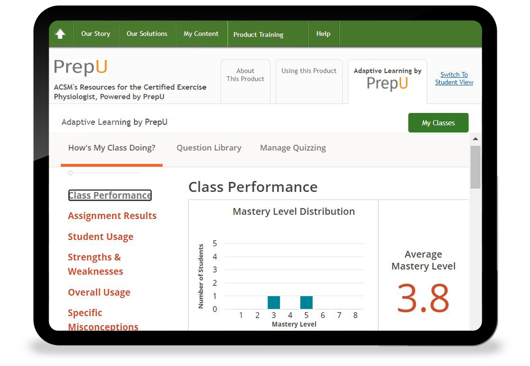 Thumbnail of PrepU on a tablet showing class performance stats