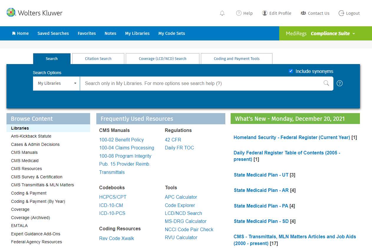 MediRegs Compliance Suite Screenshot