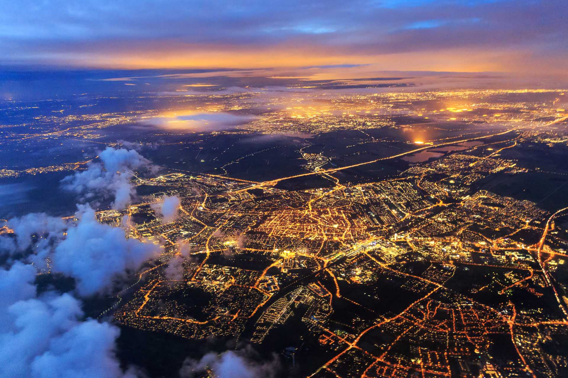 Arial view evening landscape