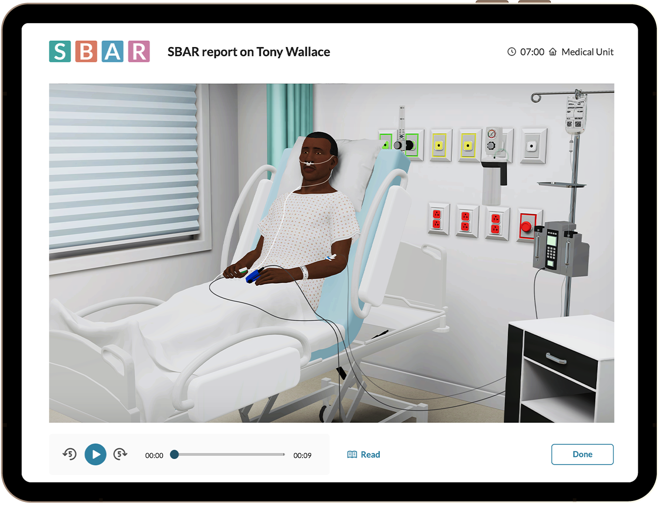 vSim patient scenario Tony Wallace