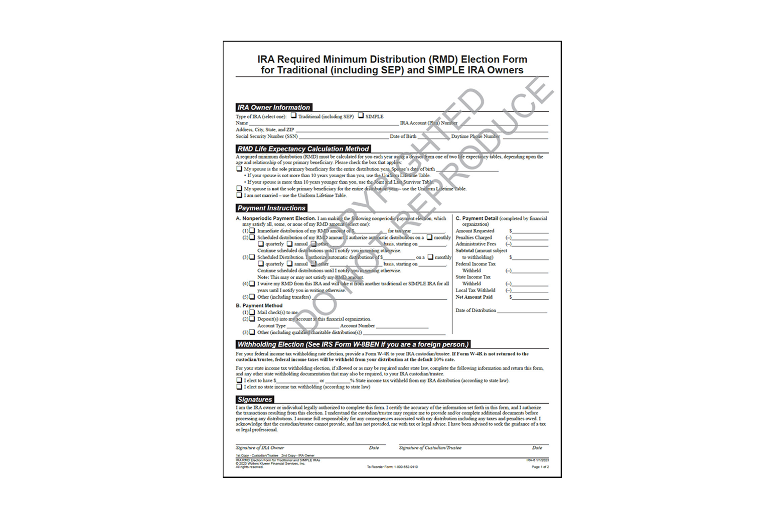 IRA Election Form sample traditional and SEP 