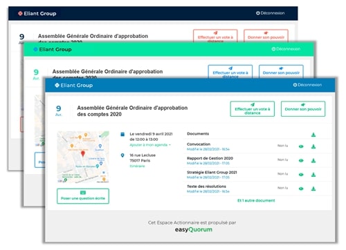 capture d’écran du logiciel d’espace actionnaire 