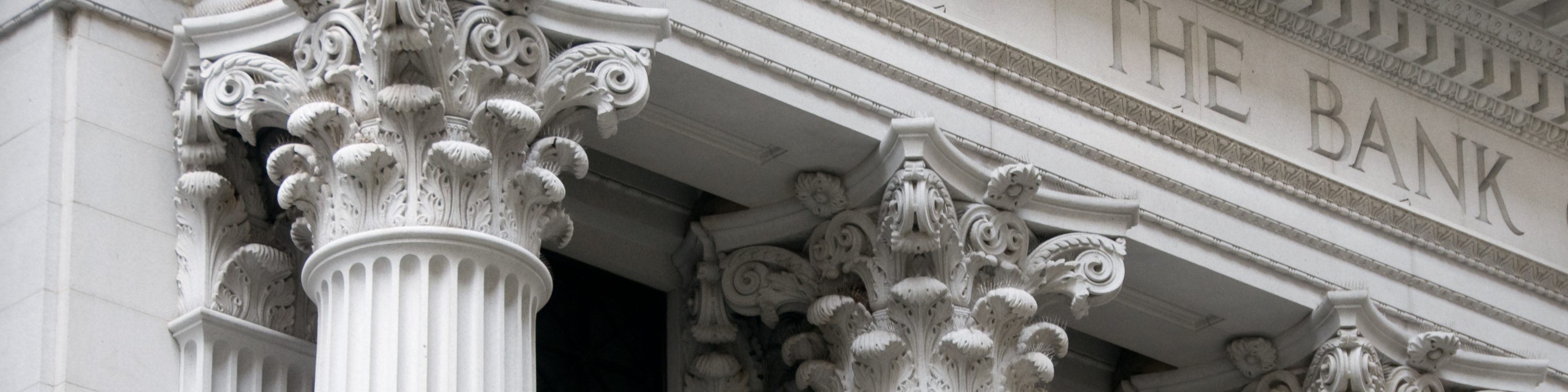 Ionic columns of a bank building.